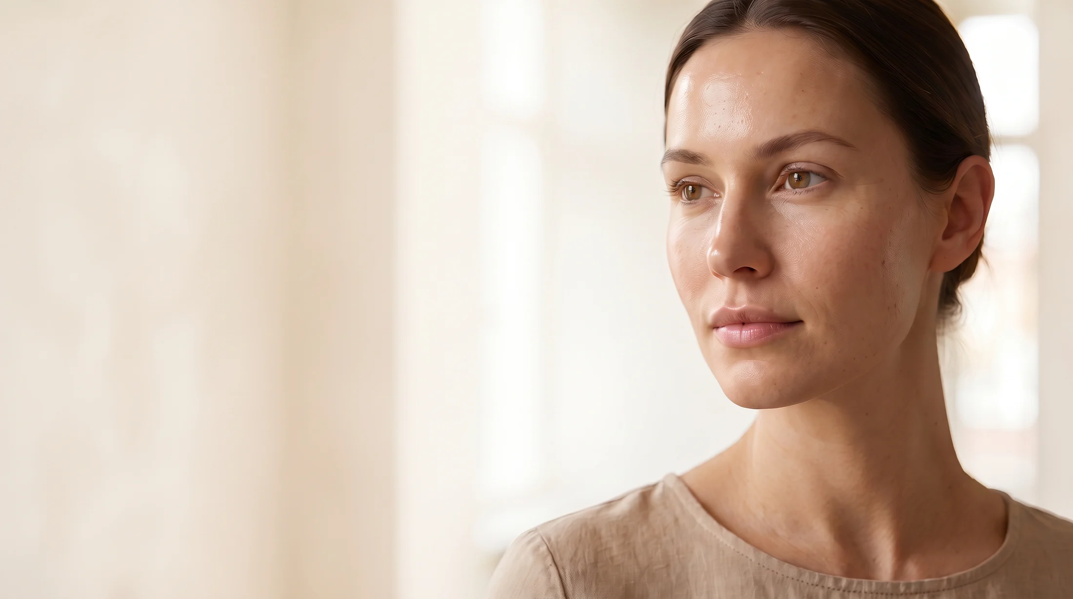 Retrato natural de una mujer adulta con luz cálida